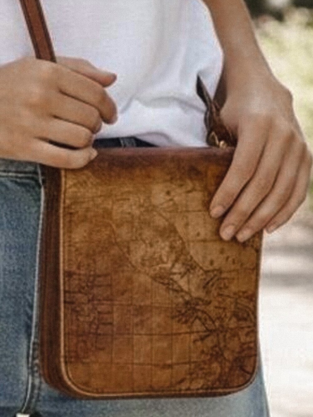 Patricia Nash Vintage Rich Cognac Brown Granada Crossbody Bag Signature Map